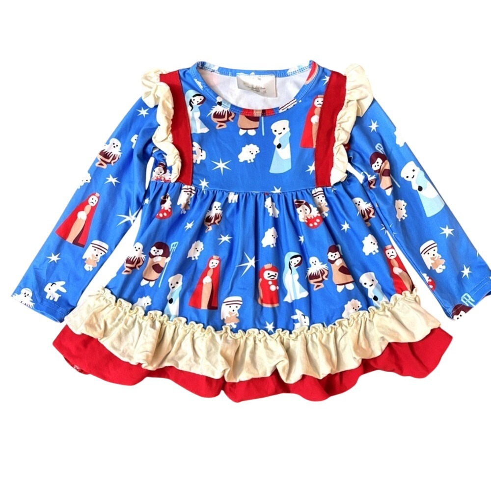 Little Bear & Bean Boutique Nativity Ruffle Twirl Christmas Dress Layers Stretch